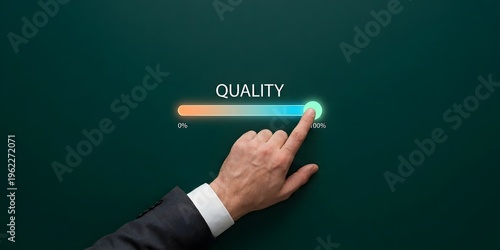 Caucasian Male in Suit Adjusting Quality Slider Button Close-Up Professional Setting with Clean Background in 8K Resolution eye-level