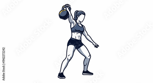 Athletic woman with ponytail exercising with a kettlebell