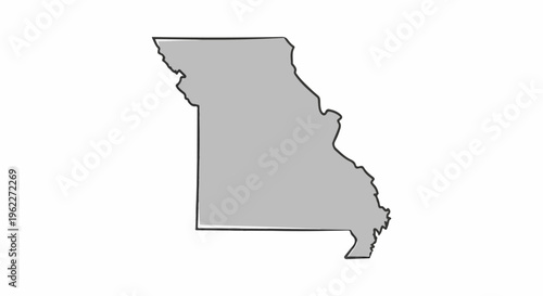 A stylized outline of the state of Missouri on a white background