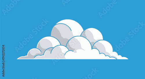 A stylized illustration of fluffy white clouds against a bright blue sky
