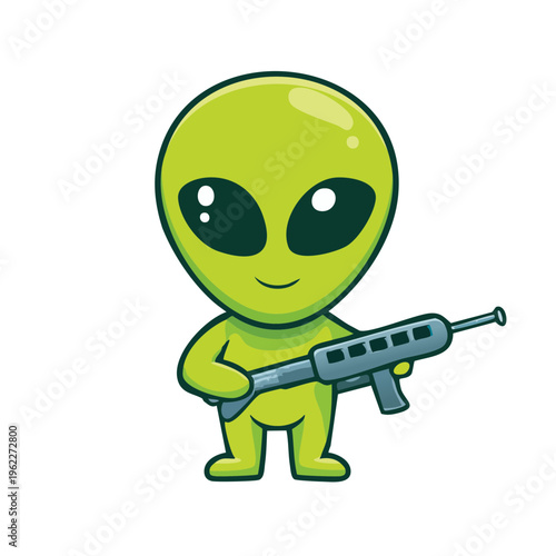 A Cute and Friendly Alien holding a Weapon