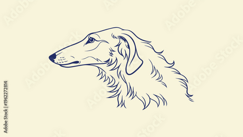 Minimalist Blue Line Art Borzoi Illustration - Hand Drawn Russian Wolfhound Sighthound Vector Portrait