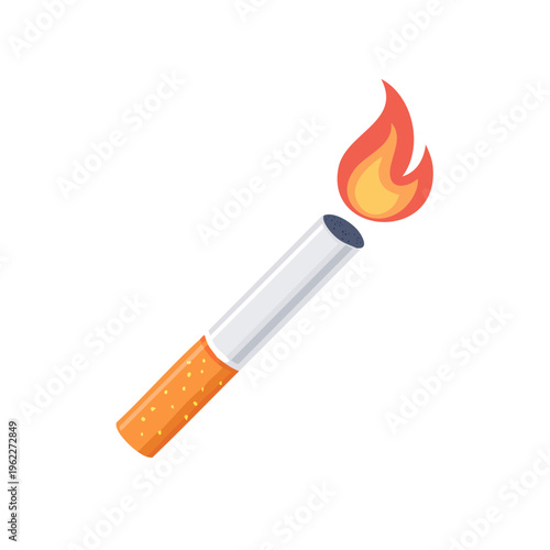 A lit cigarette with an orange filter, emitting fire. Depicting the harmful effects of smoking