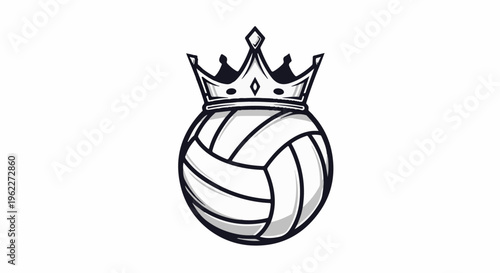 A stylized volleyball with a crown sits centered on a white background