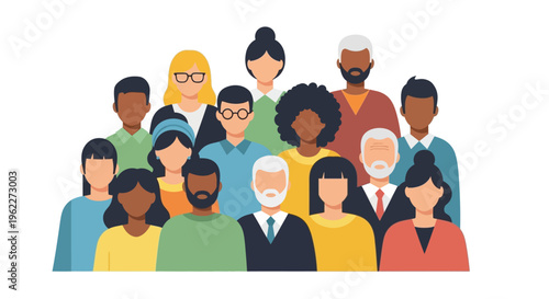 Diverse Group of People: Multicultural Community and Demographic Representation Illustration