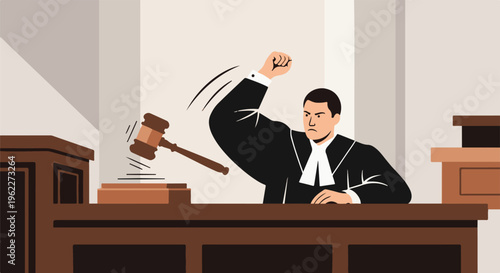An angry judge slams a gavel down, delivering a forceful verdict in court