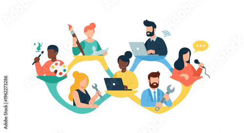 Diverse Professionals Collaborating: Multiskilled Workforce Networking and Teamwork