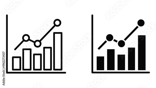 Black and white line chart with ascending stairs and circles
