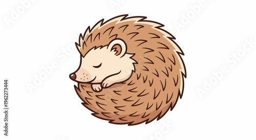 Adorable cartoon hedgehog curled up asleep, peacefully dreaming