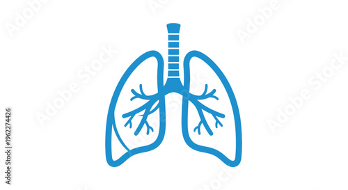 Anatomy Illustration Depicting the Human Lungs in a Simple and Clean Blue Outline Design