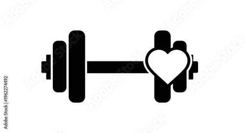 A dumbbell with a heart symbolizing fitness, wellness, and exercise in black and white