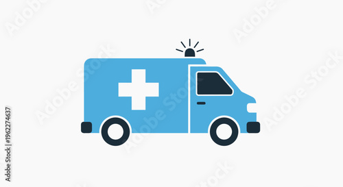 Illustration of a stylized ambulance featuring a cross symbol, emergency services