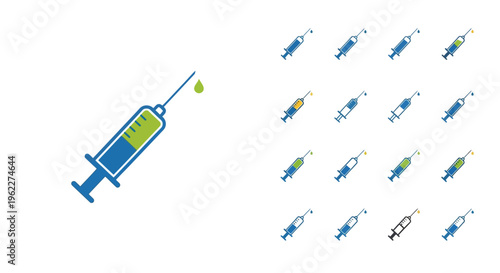 Illustration of Vaccine Syringe Icon Set in Multiple Styles for Medical Concept Design