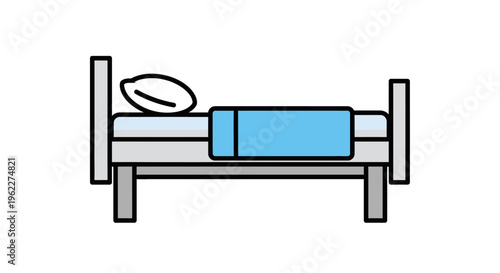Simple illustration of a bed with a pillow and blanket in a minimalist design