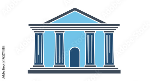Architectural Illustration of a Classical Building Featuring Pillars and a Pediment