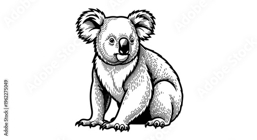 Minimalist High Contrast Koala Illustration - Full Body Pose Black and White Vector Art