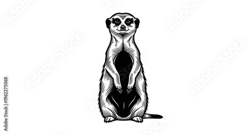 Meerkat Standing Pose Vector Illustration - High Contrast Black and White Wildlife Art