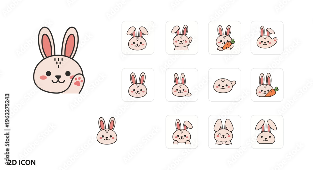 Obraz premium Charming bunny character illustrations with various expressions in a square format