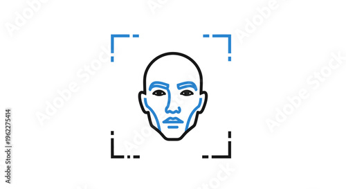 Iconic representation of facial recognition technology and biometric identification