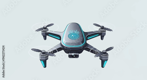 Illustration of a drone with teal accents and the letters AI on the front