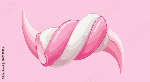 A twisted pink and white marshmallow candy on a pale pink background