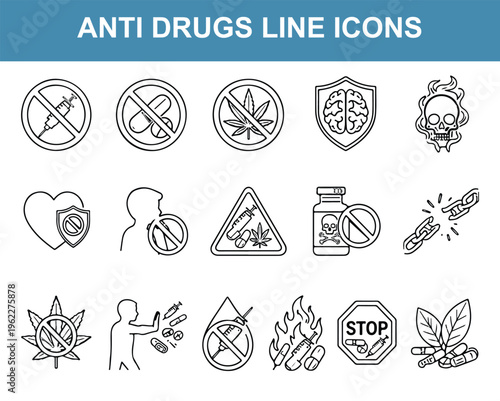 Anti Drugs Line Icons Set