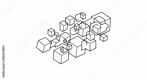 Abstract arrangement of interconnected cubes forming a dynamic geometric pattern