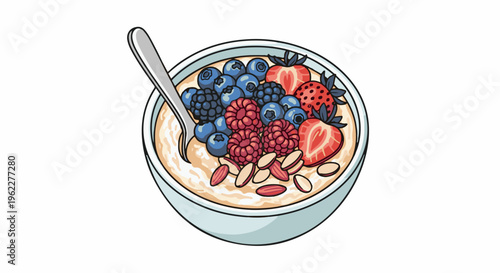 A vibrant bowl of oatmeal topped with fresh berries and almonds