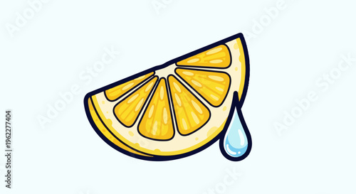 A vibrant cartoon slice of lemon with a juicy drip