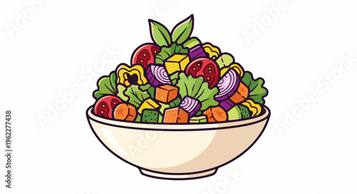 A vibrant, cartoonish depiction of a fresh salad in a bowl