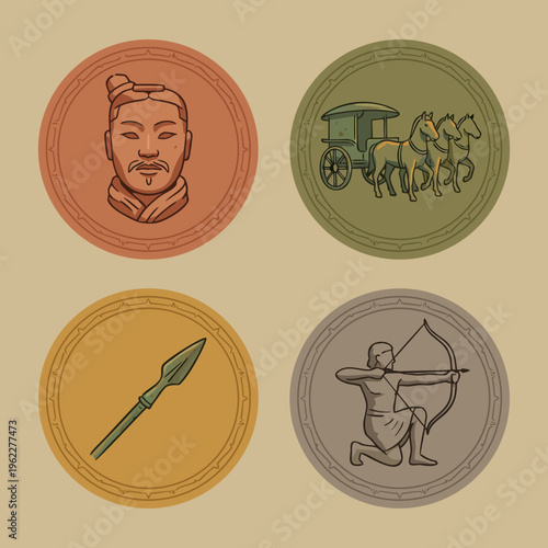 Ancient Chinese Warrior and Military Icons.
