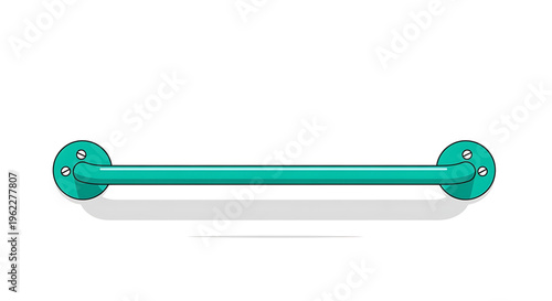 A teal-colored grab bar with circular mounting plates and screws, designed for bathroom safety and accessibility