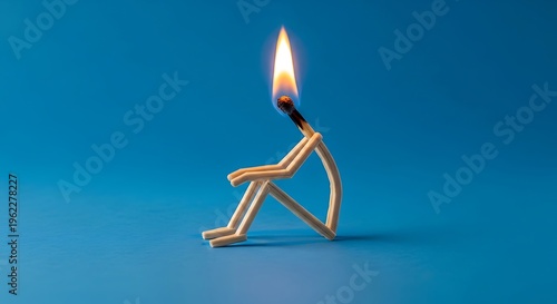 Flickering flame of burnout A matchstick figure in a state of deep mental exhaustion and stress