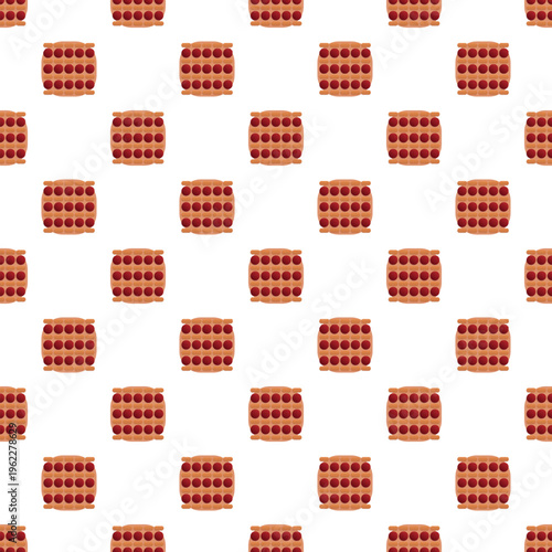 Square waffles with red jam filling creating a sweet food pattern
