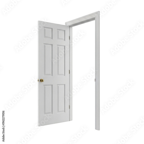 An open white door isolated on transparent background