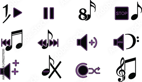 Music audio player controls icons set