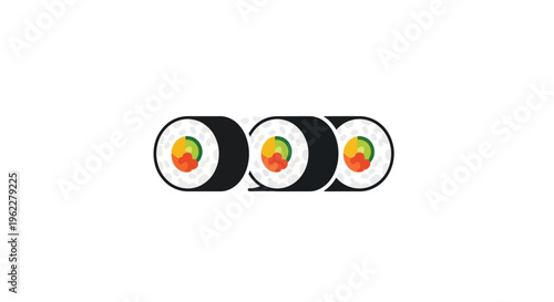 Minimalistic Illustration of Sushi Rolls on White Background, Food Art, Fresh Japanese Cuisine