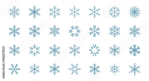 A Collection of Stylized Snowflakes: Winter Weather and Holiday Season Graphic