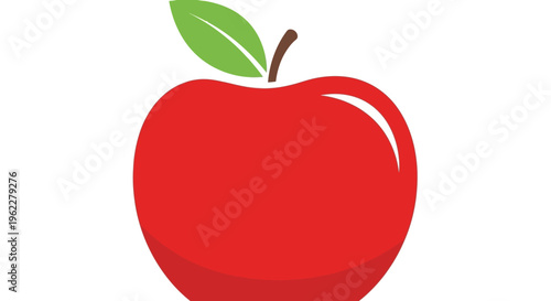 Vibrant and simplified depiction of a crisp red apple with a green leaf