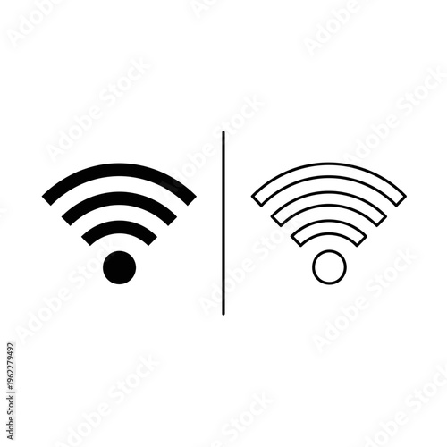 Wifi signal icon set: solid and outline styles with black and white
