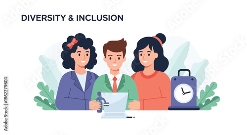 Diverse and Inclusive Team Working Together in Modern Workplace - Collaboration, Equality & Belonging Illustration
