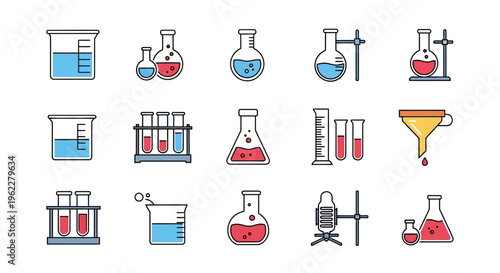 Illustrated laboratory glassware and equipment icons perfect for scientific concepts