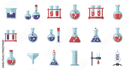 Illustration of chemistry and scientific lab equipment with flat design icons