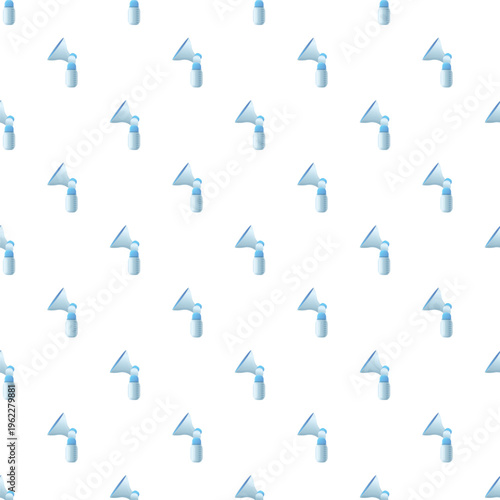 Breast pumps creating a light blue seamless pattern for newborn feeding backgrounds