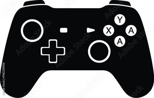 Black video game controller icon on white background