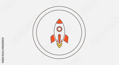 Rocket icon within a circle symbolizing innovation, progress, and the start of something new