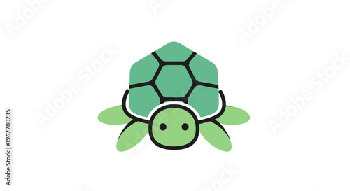 A cute cartoon turtle icon with a simple design featuring a solid white background