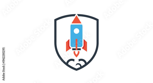 Rocket launch symbol within a shield icon indicating startup and innovation concept