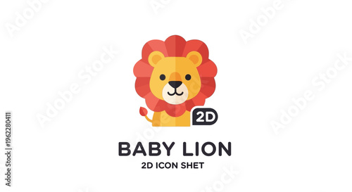 Charming baby lion icon design with 2d graphic representation on a white background