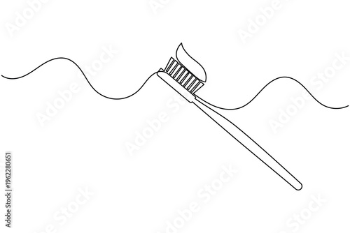Toothbrush and toothpaste tube continuous one line minimalist icon